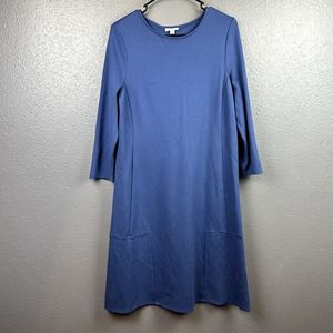 J. Jill Women's Medium Tall Blue Ponte Shift Dress 3/4 Sleeves